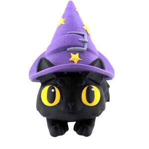 Adorable Black Cat Candy Dish with Purple Witch Hat Trinket Box Halloween Decor